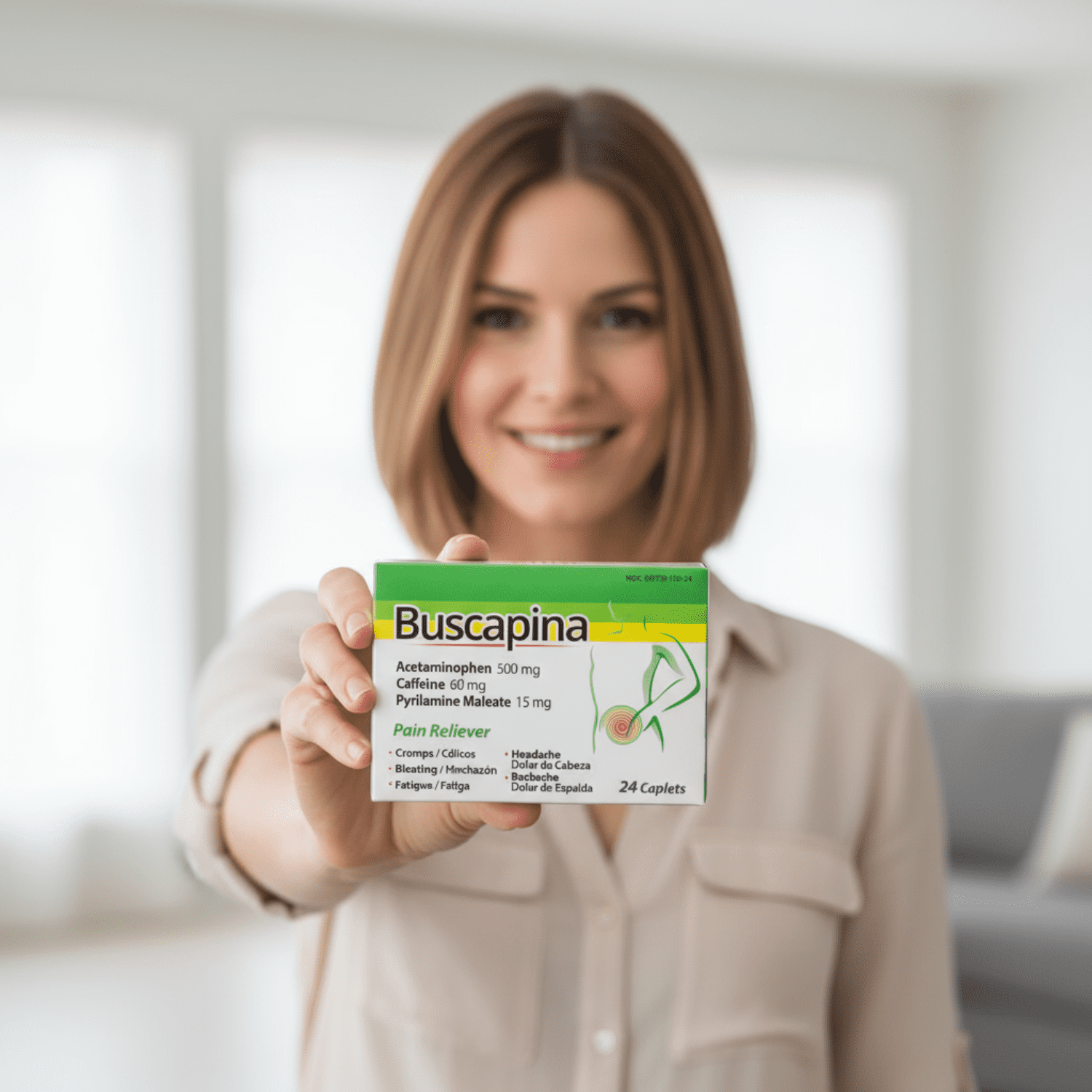 Buscapina Multi Symptom Acetaminophen and Caffeine Pain Relief, 24 Tablets