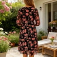 thumbnail image 3 of Vestido Impreso Plisado de Gasa con Cuello en V de las Mujeres, Casual de Manga Corta de Moda, Ligero Suave Y Fluido para Uso Diario, Fiestas, Vacaciones, 3 of 7