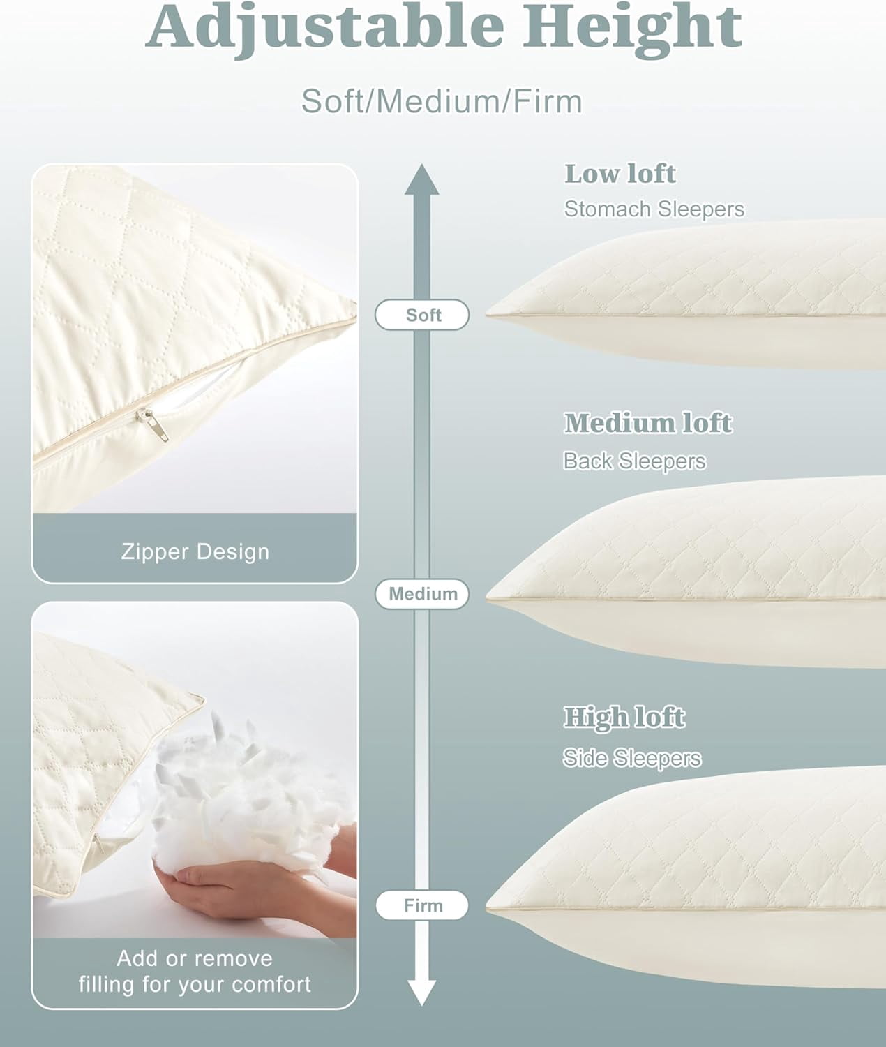Parojati Long Body Pillow for Adults - Firm Body Pillow Insert with Shredded White Memory Foam, Adjustable Height, Soft Support for Side Sleeping, Pregnant Women, Washable (Beige, 20x54 inch)