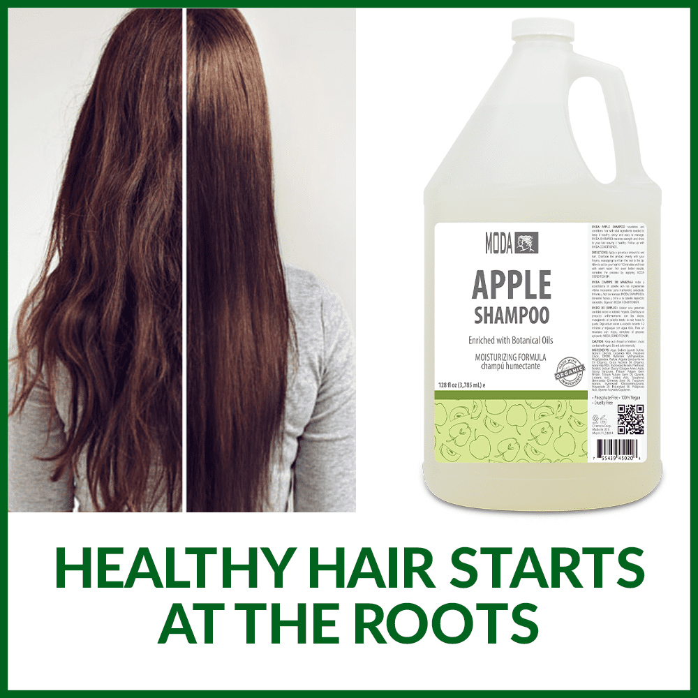 MODA - Moisturizing Shampoo for All Hair Types, Apple, 128 Oz, Professional - Deeply Cleanses and Conditions, Strengthens, Restores and Shine your Hair - With Glycerin, Keratin, Collagen