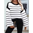 thumbnail image 6 of Women'S Striped Knit Oversized Fall Sweaters Trendy Clothes Crewneck Winter Pullover Sweater Black M, 6 of 9