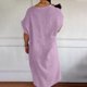thumbnail image 4 of Vestido de Verano de Manga Corta para las Mujeres Vestido de Sol Sólido con Cuello en V Casual, Vestido de Ventilación de Playa para Imágenes, Uso Diario Y de Fiesta, Poliéster Ligero, 4 of 8