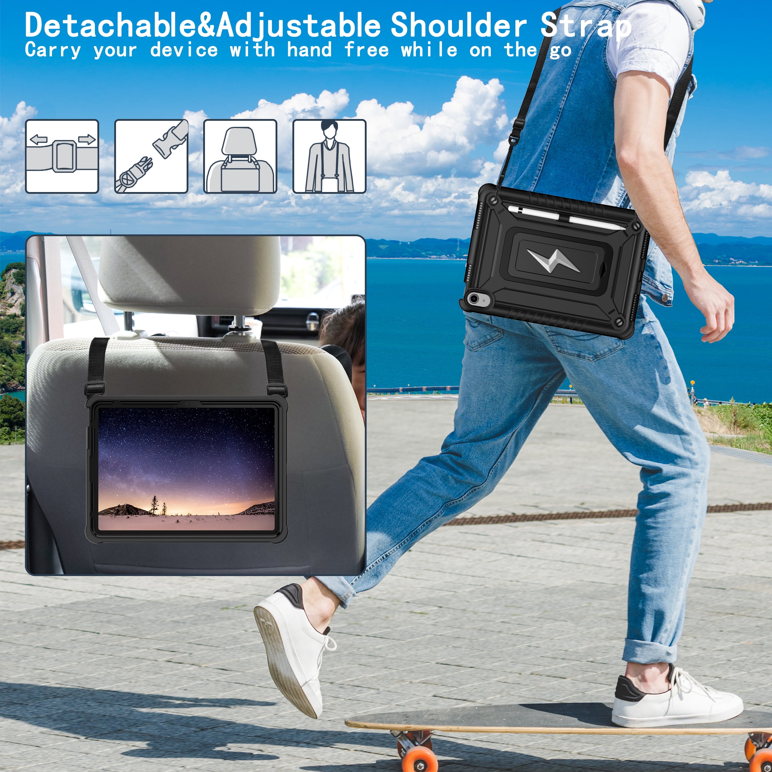 Allytechgroup Heavy Duty Shockproof Case for Apple iPad A16 11th Generation 11" 2025 & iPad 10th Generation 10.9" 2022, Tablet Case with Kickstand, Pencil Holder, Strap Kids Friendly Cover,Black