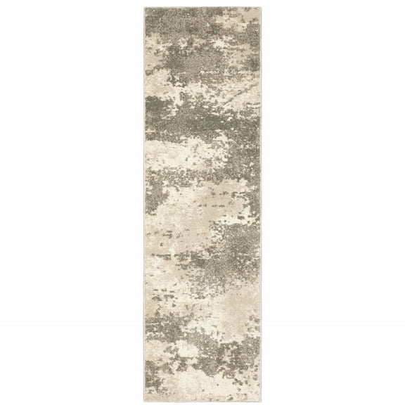 HomeRoots 2' X 8' Beige And Grey Abstract Power Loom Stain Resistant Runner Rug