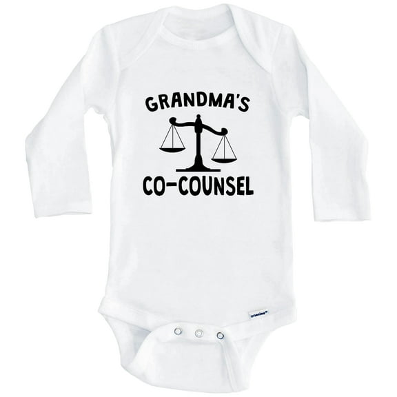 Grandma's Co-Counsel Funny One Piece Baby Bodysuit For Grandchild Of Lawyer (Long Sleeve), 0-3 Months White