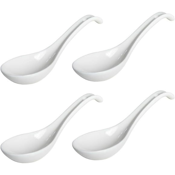HZXC-Porcelain Soup Spoons Set of 4, Ceramic Chinese Soup Spoons 6.6 Inch, Asian Soup Spoons, Japanese Ramen Spoons, White