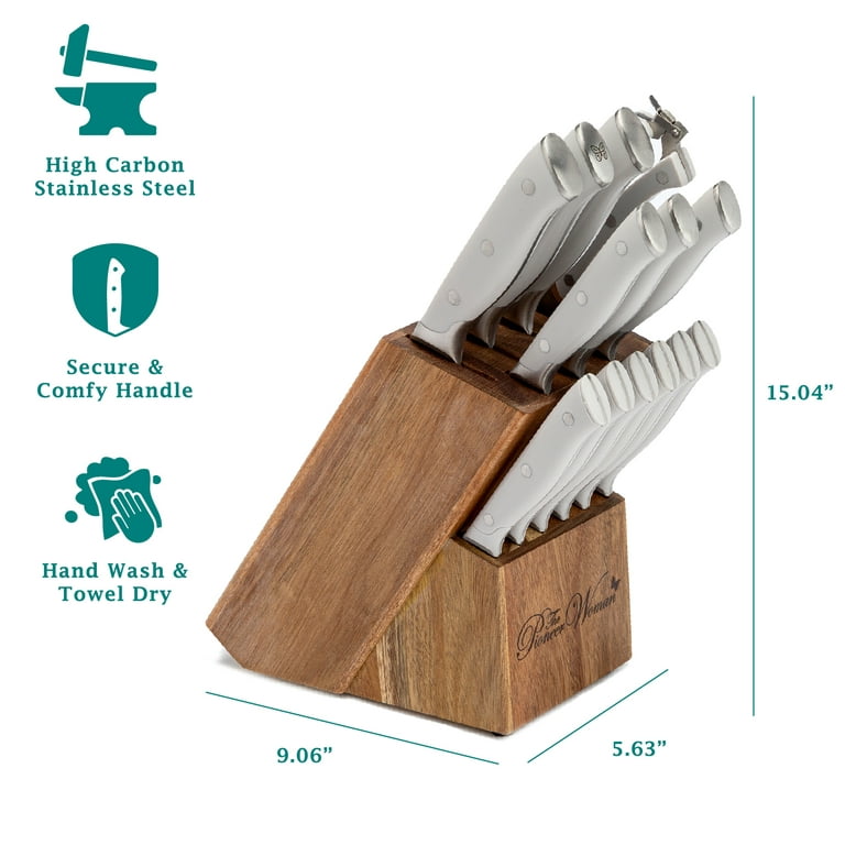 The Pioneer Woman Pioneer Signature 14-Piece Stainless Steel Knife Block Set,  Teal 