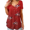 thumbnail image 1 of Blouses d'Été Florales Col en V Amples Tunique T-Shirts, 1 of 2