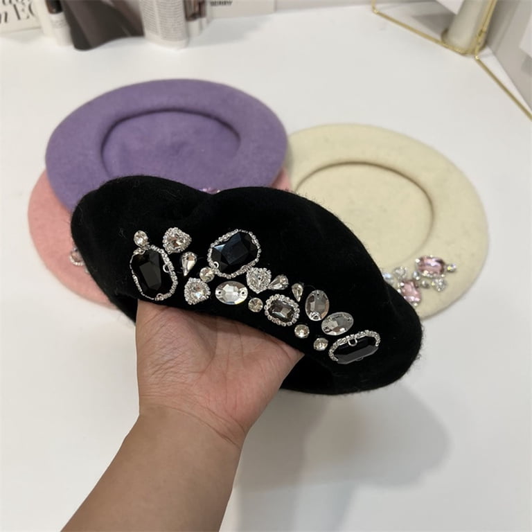 Yirtree Rhinestone Beret Hats for Women Wool French Hat Lady  display picture 1
