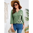 thumbnail image 2 of SHOWMALL Plus Size Floral Tops for Women, 3/4 Sleeve Button V Neck Vacation Tunic Blouse, Moss Green Cascading Floral, Size 3X, 2 of 6