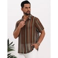thumbnail image 4 of DARING DIVA Men's Striped Short Sleeve Button Down See Through Shirts L Brown Green, 4 of 7