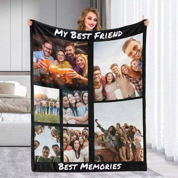 Personalized Picture Throw Blanket for Besties Sisters Friends for Birthday Christmas Halloween Valentines, Gifts for BFF
