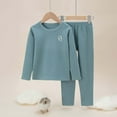 thumbnail image 2 of Odeerbi Kids Boys Girls Long Johns Fleece Lined Thermal Underwear Set Base Layer Set Children's Baby Winter Round Neck Padded Pajamas Tops Pants Set Home Clothing Green, 2 of 4