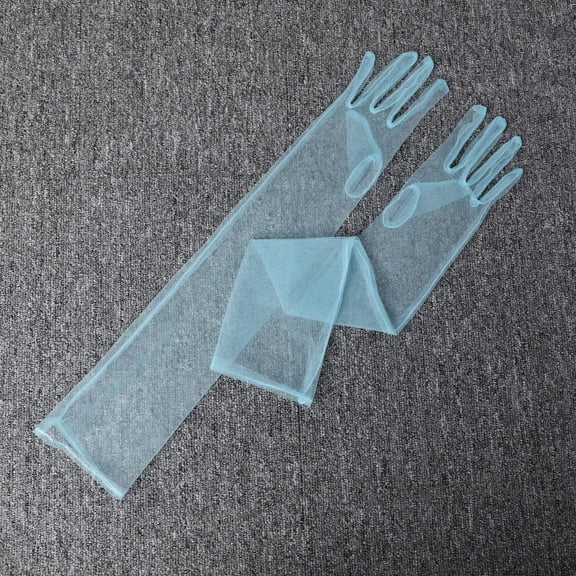 Firefly Hope Women's Super Long Sheer Mesh Tulle Opera Gloves, Sexy Costume Gloves for Christmas, Party & Dance, Light Blue