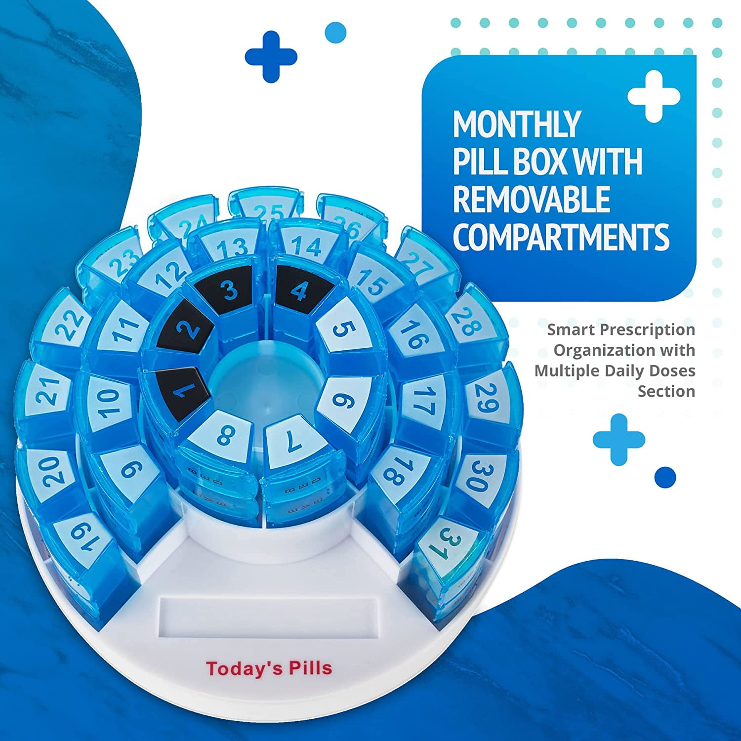 MEDca Monthly Pill Organizer – 31-Day BPA-Free Rotating Pill Dispenser