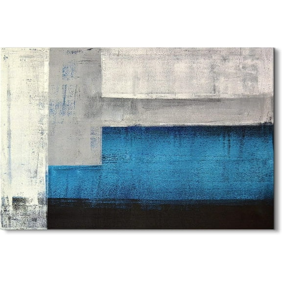 Blue and Grey Wall Decor Abstract Wall Art Canvas Picture for Bathroom Living Room Minimalist Painting Abstract Geometric Neutral Picture 12x16” Blue Gray White Plaid Blocks Poster Prints Artwork