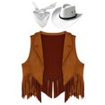 thumbnail image 3 of YONGHS Western Cowgirl Cowboy Outfit Kids Sleeveless Jacket Vest with Hat Bandana Cosplay Outfit Brown&White 8, 3 of 5