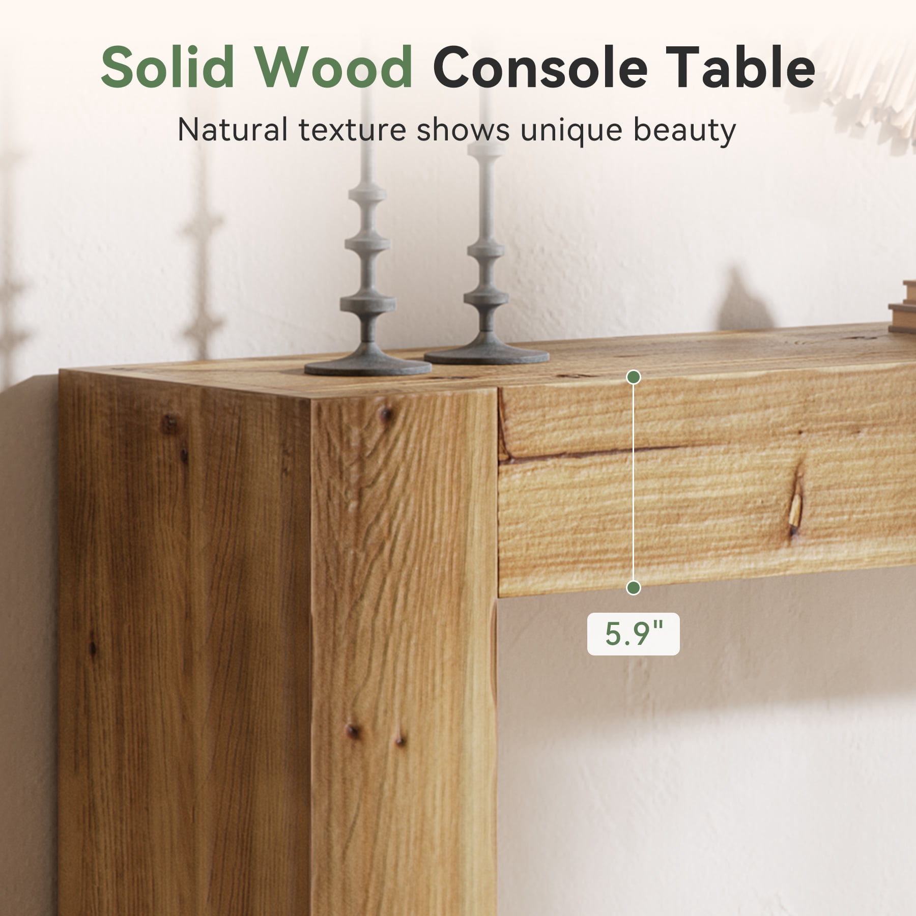 Fnova 63" Console Table, Wood Farmhouse Entryway Table, Long Narrow Accent Table for Living Room, Entrance, Hallway, Foyer, Light Brown