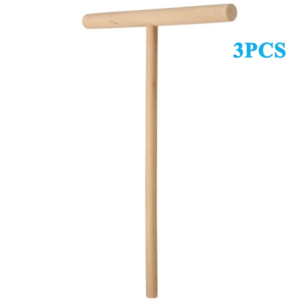 3pcs Practial T Shape Crepe Maker Pancake Batter Wooden Spreader Stick