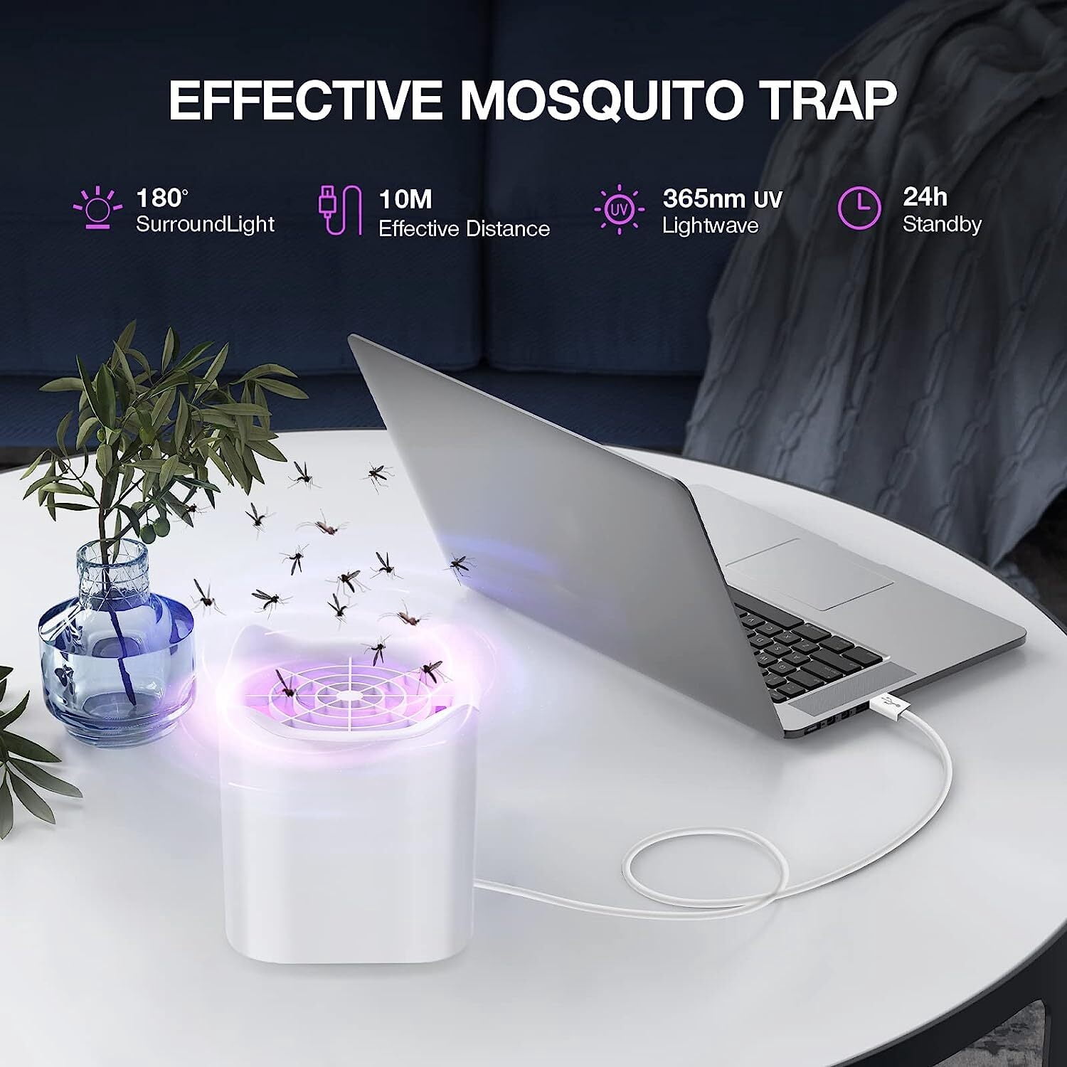 Queenmew Bug Zapper, Portable Electric Mosquito Zapper Insect Trap, USB Rechargeable Fly Zapper White