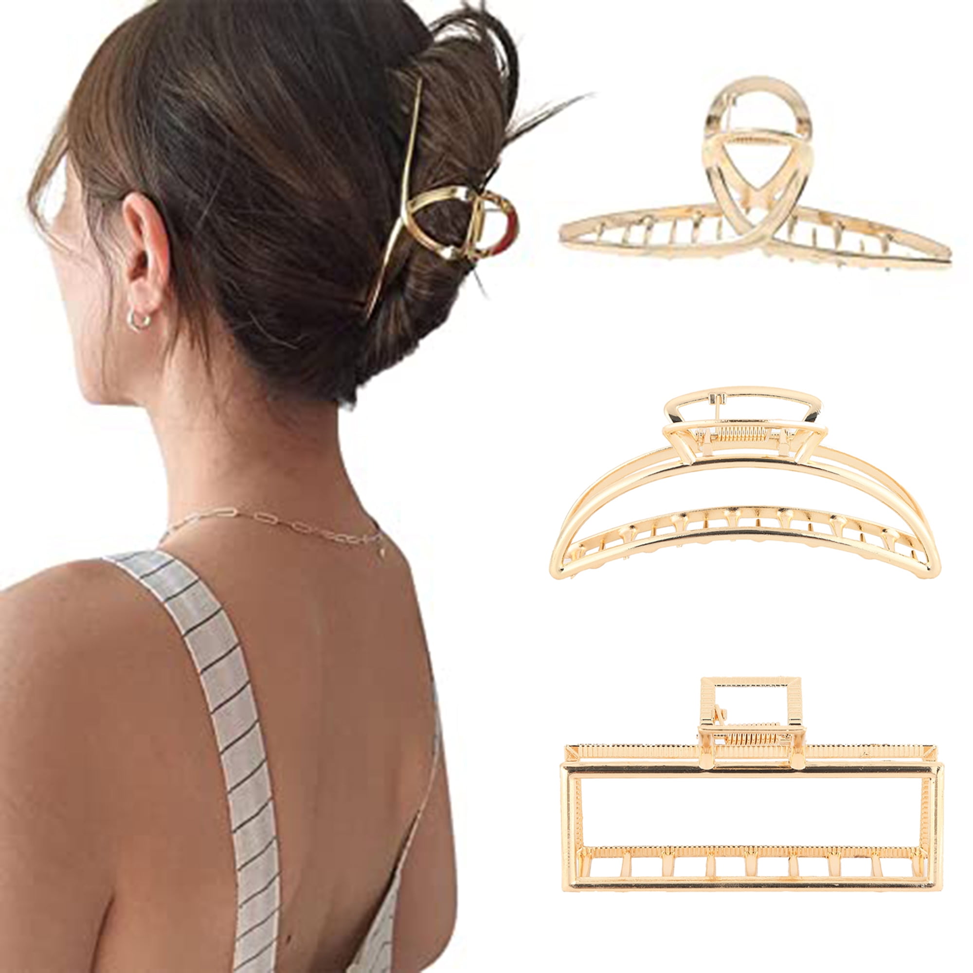 AWAYTR 3PCs Women's Hair Claw Clips Metal Hair Jaw Barrettes Strong