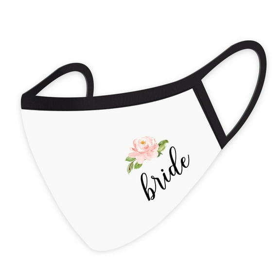 Koyal Wholesale Wedding Face Mask, Floral Bride Design, White Cloth Face Masks with 1 Replaceable PM 2.5 Filter, 1-Pack