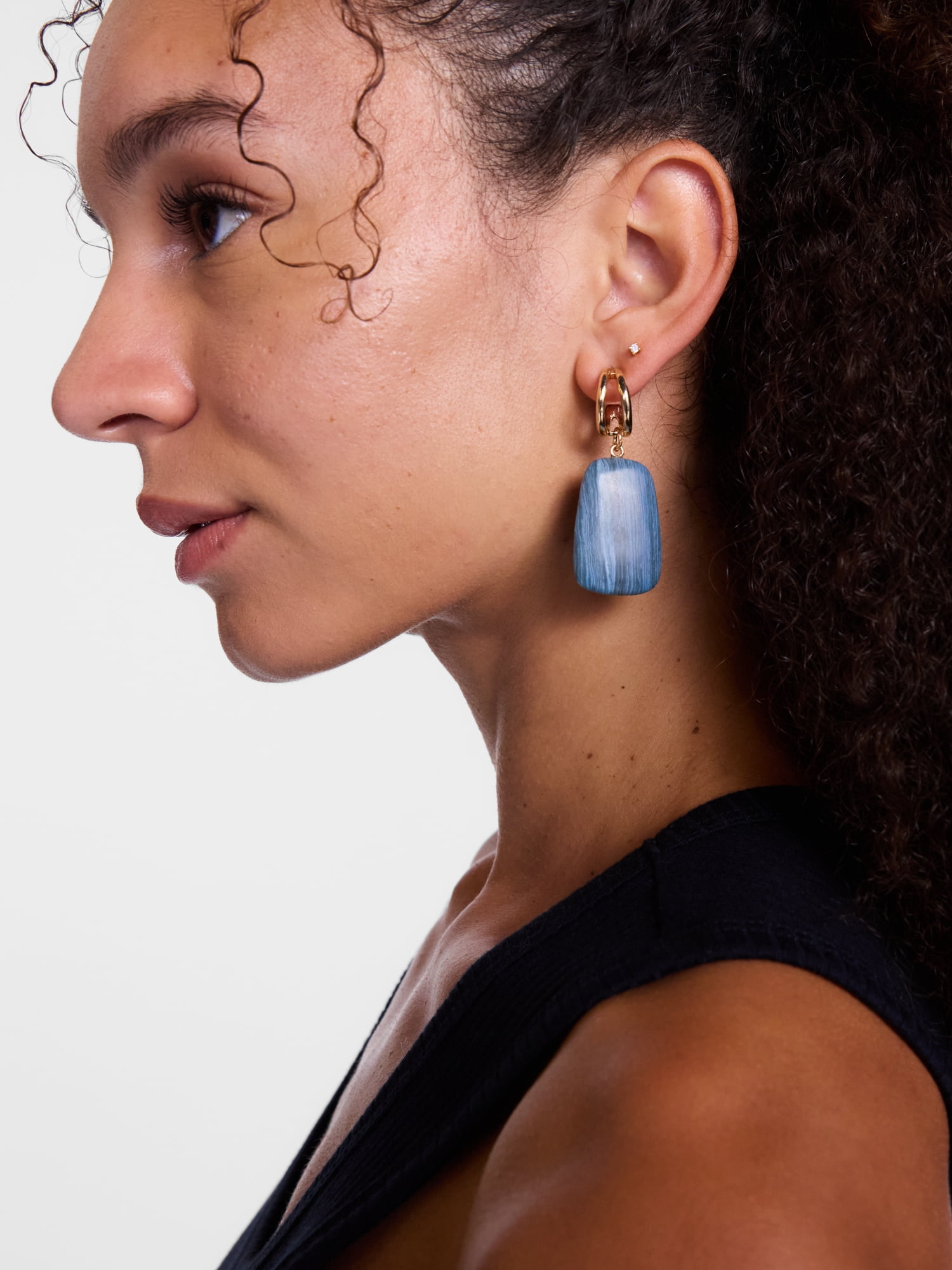 Scenario Women's Gold Tone Double Hoop Drop Earrings with Resin Stones