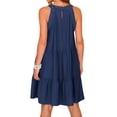 thumbnail image 3 of Fangasis Ladies Tank Dress Halter Neck Mini Sleeveless Sundress Women Loose Swing Simple Boho Short Navy Blue M, 3 of 6