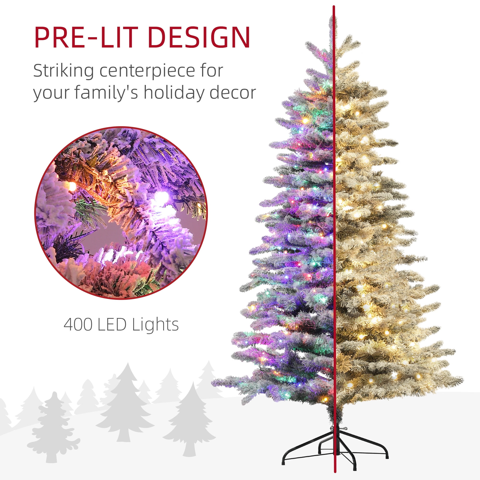 6.5ft Prelit Flocked Christmas Tree 990 Tips 400 Dual Color LED Lights Remote Timer Indoor Decor
