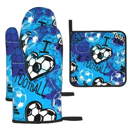 

Kitchen Baking 3 Piece Set Microwave Heat Proof Hand Set Oven Mitts For Kitchen Open Lid Microwave Oven Dishes Outdoor Barbecue Funny I Love Football Heart Shaped Pattern