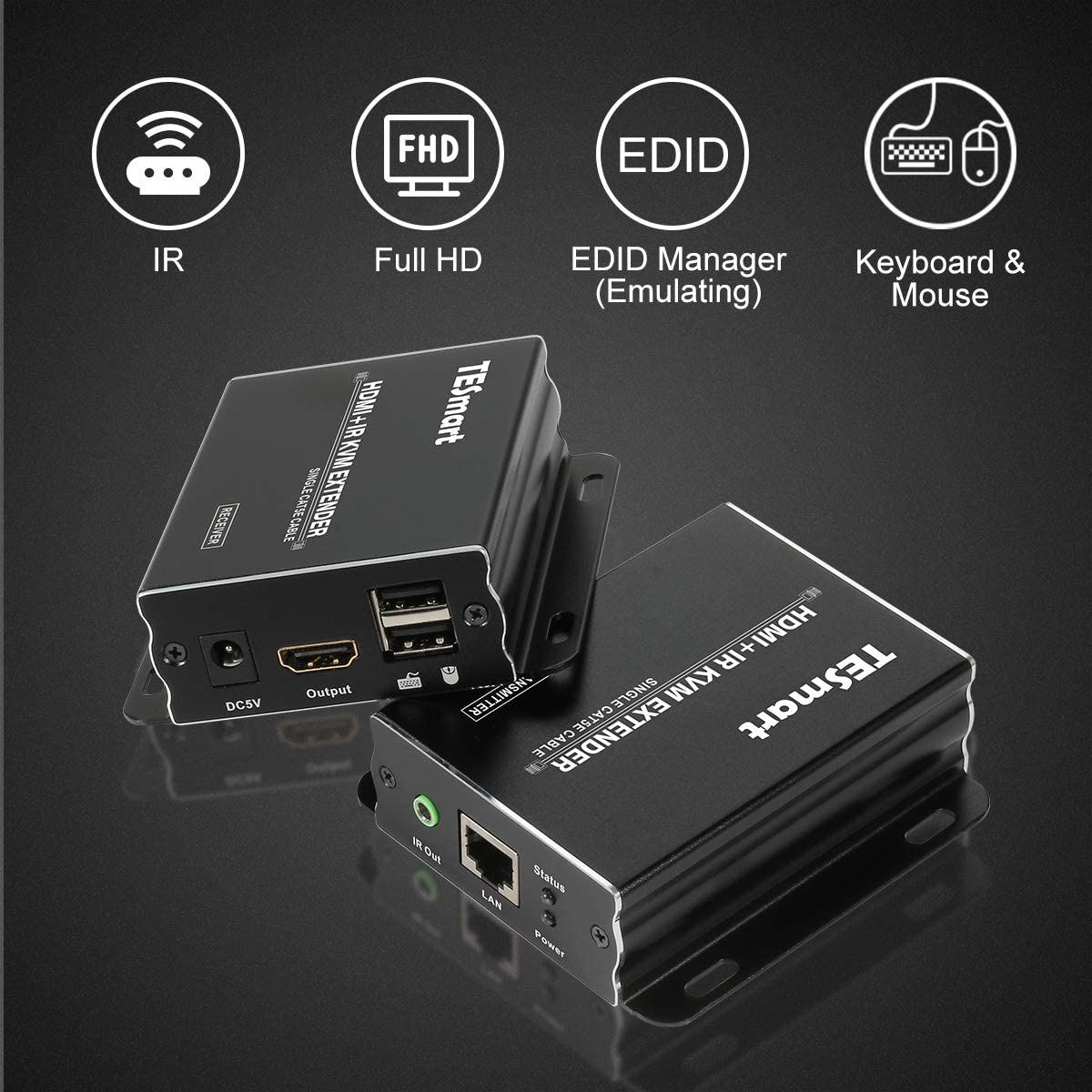 TESmart 60M HDMI KVM Extender Over Cat5e/6 with IR HDMI Extender Up to 200 Feet Support EDID 10.2 Gbps 1080P@60Hz - image 5 of 7