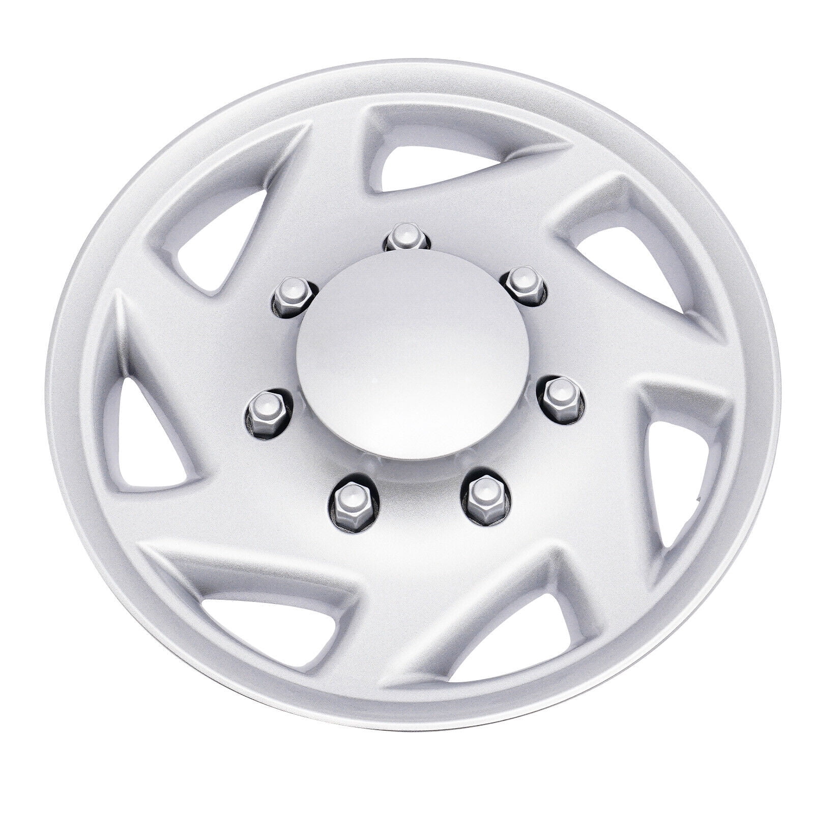 4-Pack Hub Caps for 99-18 Ford Econoline E250 E350 E450 8-Lug 16" Steel Wheels, ABS Material, Silver+Black, Direct Replacement