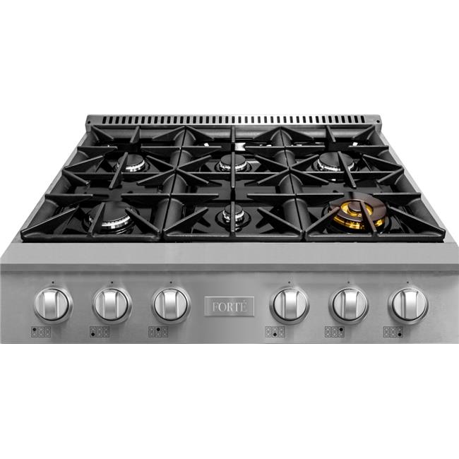 Forte FGRT366 36Beverage Fridge Gas Rangetop with 6 Sealed Burners in Stainless Steel