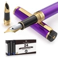 thumbnail image 1 of Dryden Designs Fountain Pen - Medium and Fine Nibs | Includes 24 Ink Cartridges and Ink Refill Converter | Consistent Writing, Smooth Look, Left and Right Handed - Decadent Purple, 1 of 4