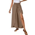 thumbnail image 7 of Cotton Linen Pants Women Smocked High Waisted Split Wide Leg Pants Summer Flowy Vacation Beach Pant with Pockets 2025, Light Brown XXL, 7 of 7