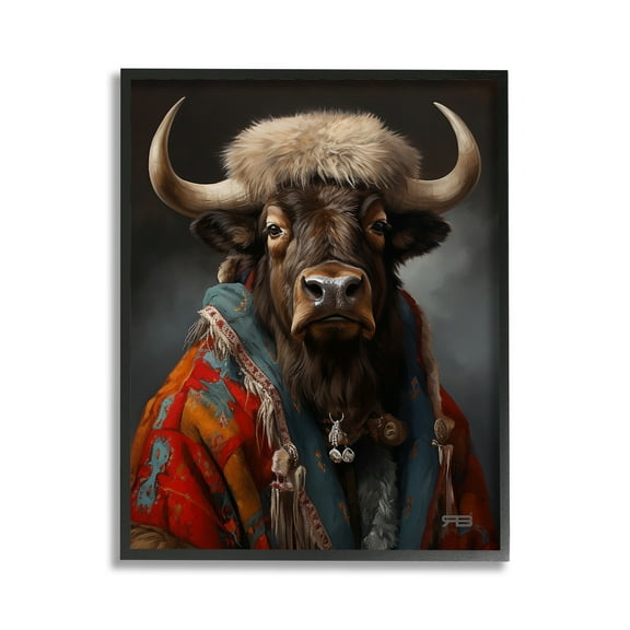 Stupell Industries Cattle with Traditional Clothing Animals & Insects Painting Black Framed Art Print Wall Art, 11 x 14