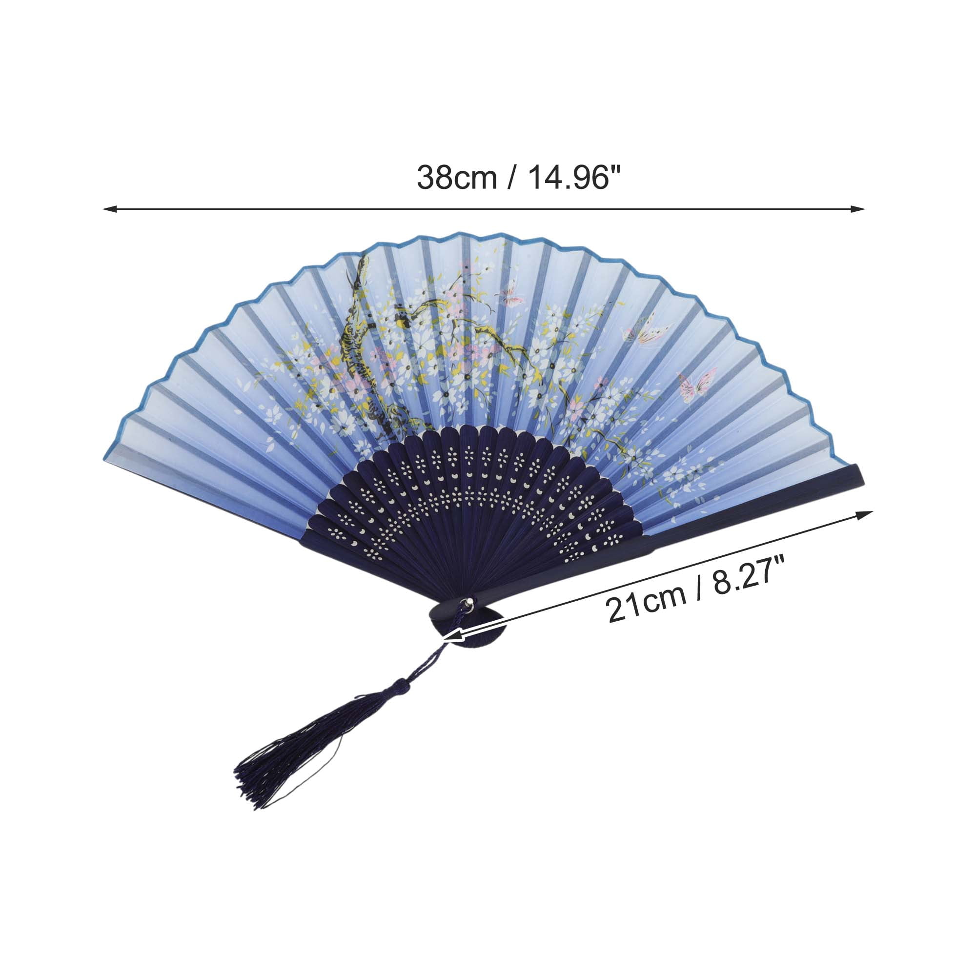 Unique Bargains Ancient Style Folding Fan 1Pc Blue [Subtle Fragrance of Blossoms Theme]