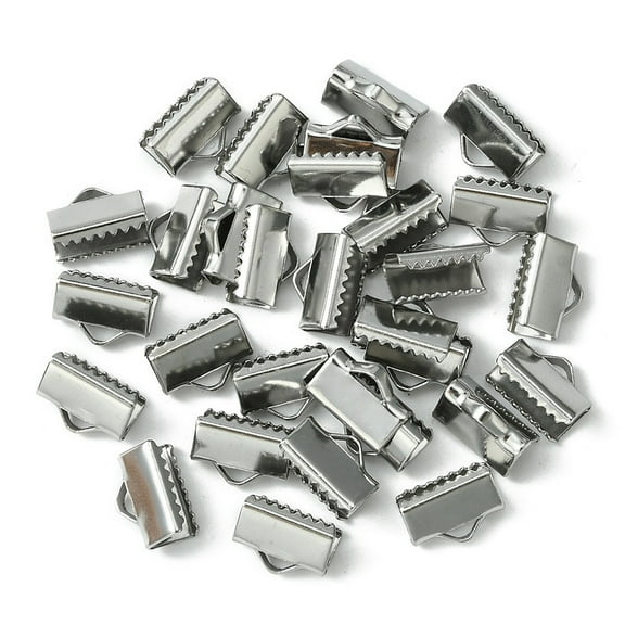 30 pc 304 Stainless Steel Ribbon Crimp Ends Stainless Steel color 7x10mm Hole: 1.5x2mm