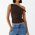 thumbnail image 4 of Perfectbot Women's Summer T Shirts Casual One Shoulder Cropped Solid Color Slim Sexy Sleeveless Blouse Top, 4 of 7