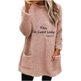 thumbnail image 3 of lcziwo Womens Sherpa Pullover Fuzzy Fleece Sweatshirts Oversized Crewneck Tunic Sweatshirt Letter Print Loungewear Thermal Tops with Pockets Limited Time Sales Pink 3XL, 3 of 5
