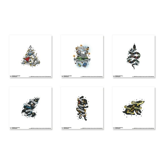 Gallery Pops Harry Potter - Tattoo Art Wall Art Bundle (6-Pack), Unframed Version, 12" x 12"
