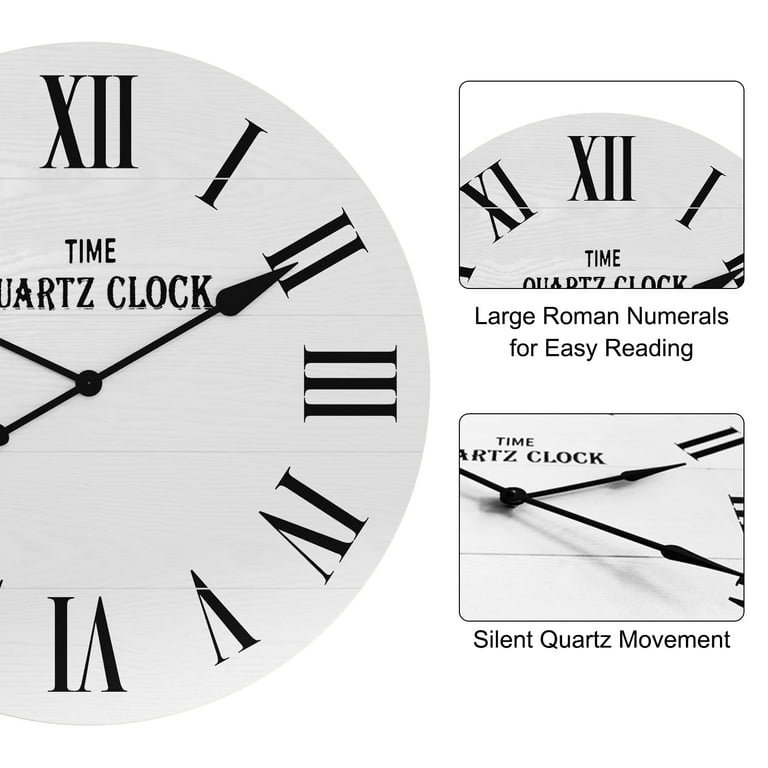 HLR 35.5 Inch Farmhouse Shiplap Wall Clock, White photo 8