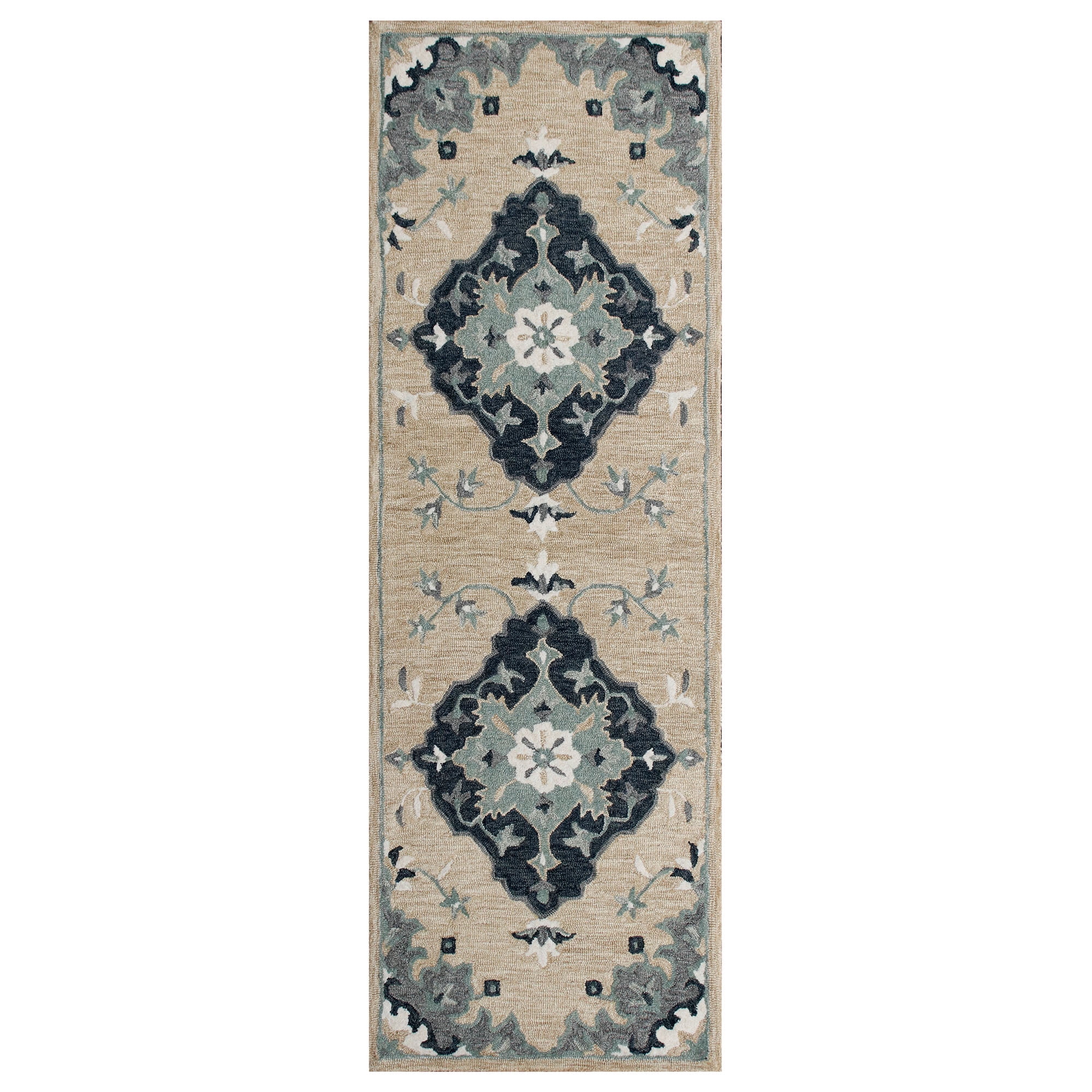 LR Home Cassie Fran Bohemian Floral Indoor Natural Wool Beige/Gray Area Rug, 2'3" x 6'9" Runner
