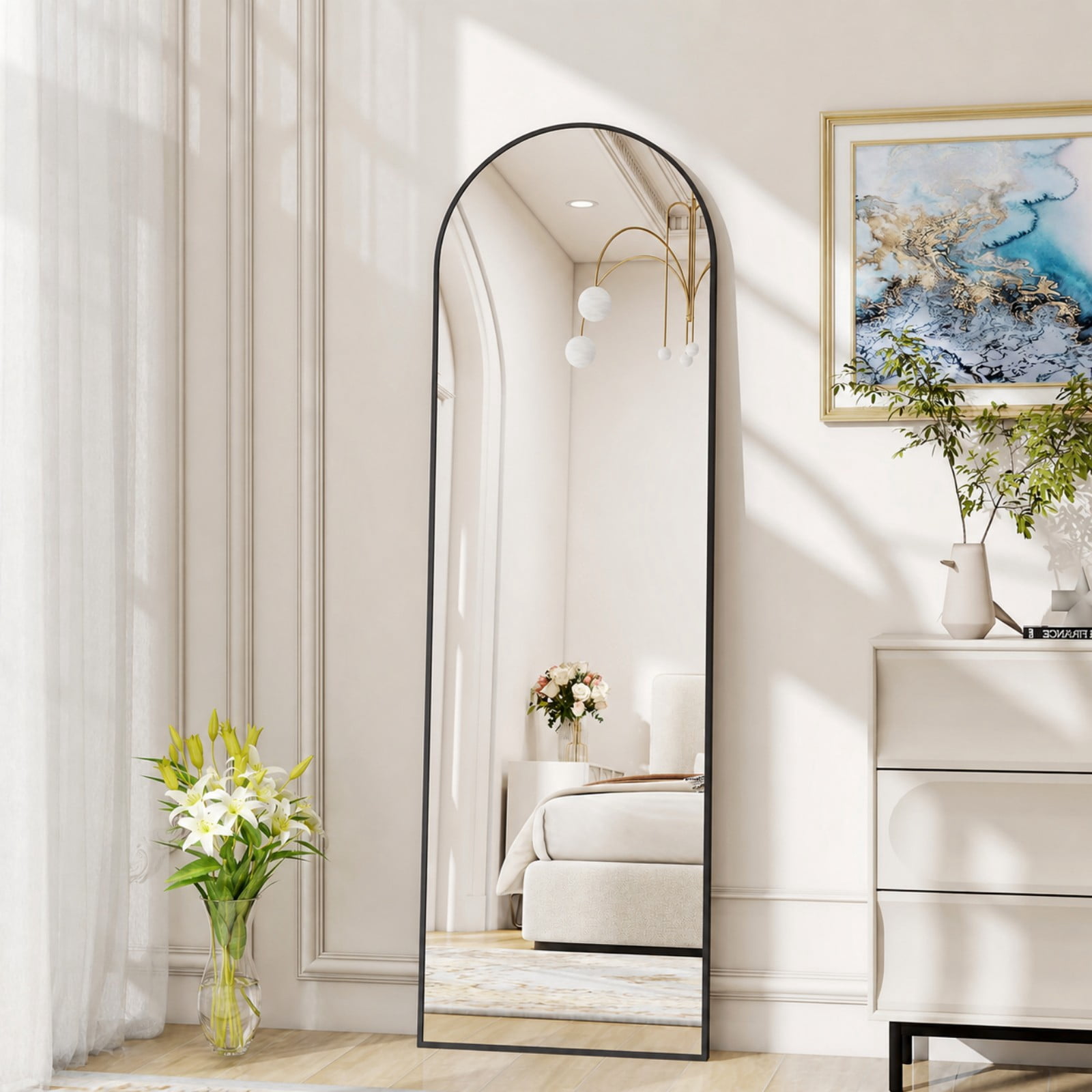 SHATTERVIEW 56"x15" Arched Full Length Mirror Floor Mirror with stand, Black