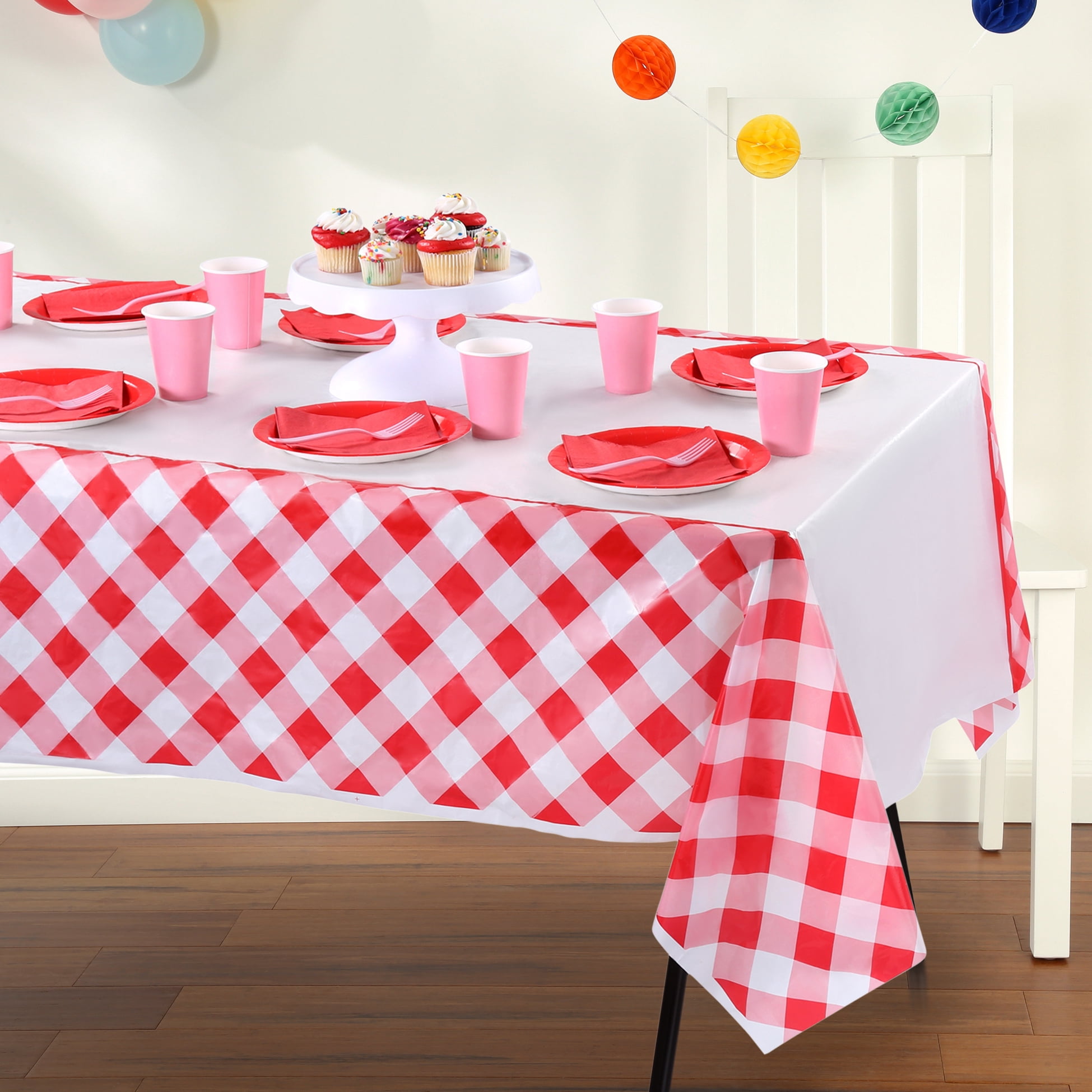 Way To Celebrate Red Buffalo Plaid Plastic Party Tablecloth, 84 in x 54 in