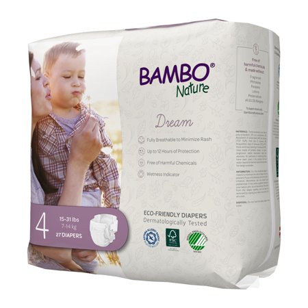 Bambo Nature Diapers, Disposable Baby Diapers, Skin-Friendly, Size 4, 15-31 lbs, 27 Count, 1 Pack