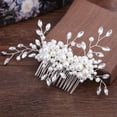thumbnail image 3 of Nvzi Horquillas para el pelo de boda con flores para novias, peinetas con perlas de cristal, pinzas para el pelo, accesorios para el pelo de boda dorados, joyas, color blanco, 3 of 5