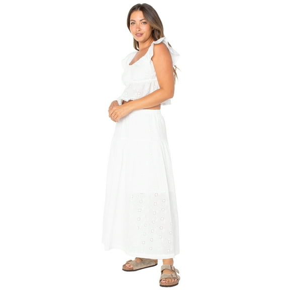 Celebrity Pink Women’s Cotton Tiered Midi Skirt with Lace Trim, Sizes XS-XXL