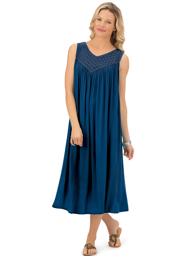 Collections Etc. Collections Women's Lace Trim Crinkled Sleeveless