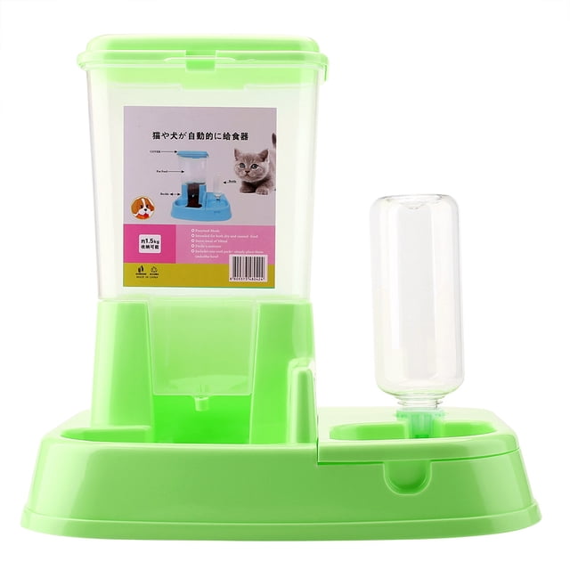 Comedero automático para mascotas, dispensador de comida desmontable, botella de agua, herramienta de alimentación para gatos y perros, color verde